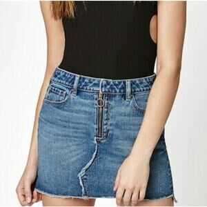 PacSun Raw Hem Distressed Hoop Zipper Denim Mini Skirt‎ Size 25